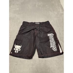 Gameness Shorts Mens 38 Black MMA BJJ Grappling Fight Boardshorts Red Stitch